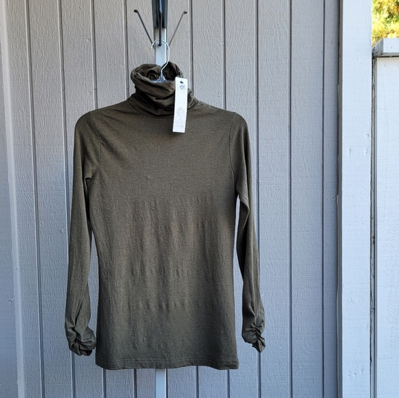 Kersh Essentials | Ruched Lyocell-Stretch Turtleneck Women's Small Olive NEW - Picture 13 of 13